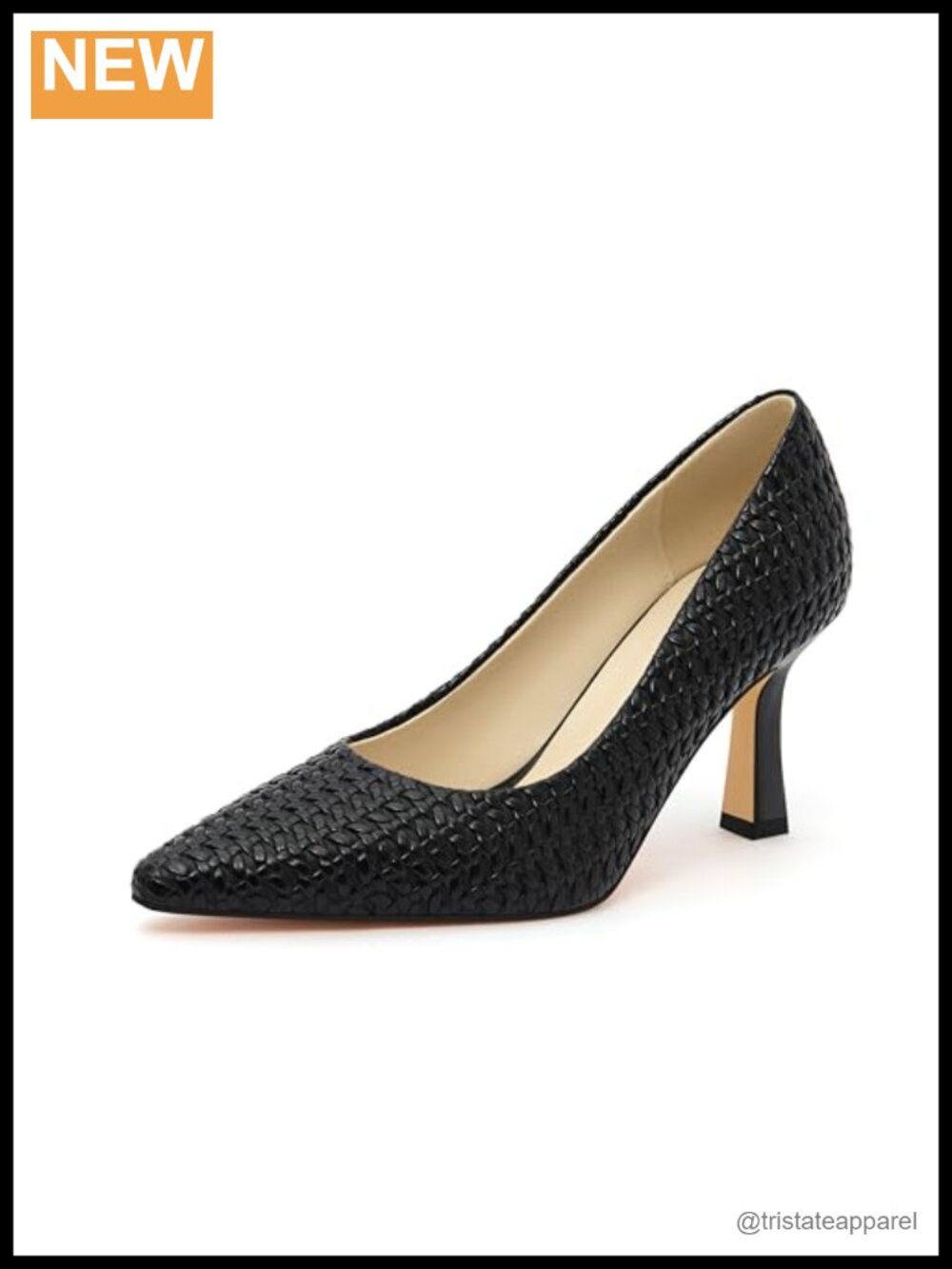 Woven Leather Pointed Toe Mid Heel Pumps for Office and Date Night
